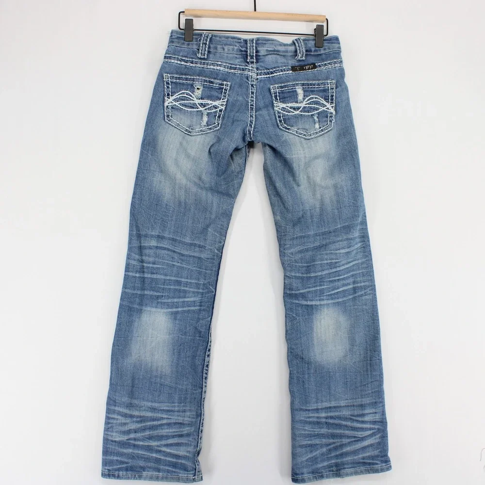 Cowgirl Tuff Co Shattered Jeans Womens 24x31 Blue Thick Stitch Bootcut Stretch